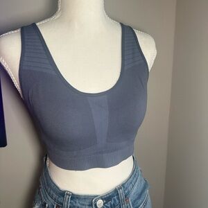 Blue Seamless Scoop Crop Sports Bra